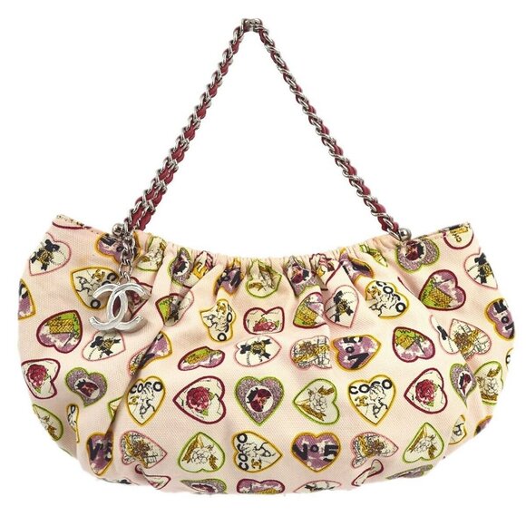Chanel Pink Canvas Valentine Chain Handbag 110301 - Picture 1 of 10